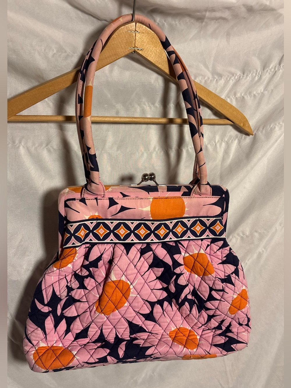 VERA BRADLEY Quilted Floral Frame-Top Shoulder Bag - Pink & Orange